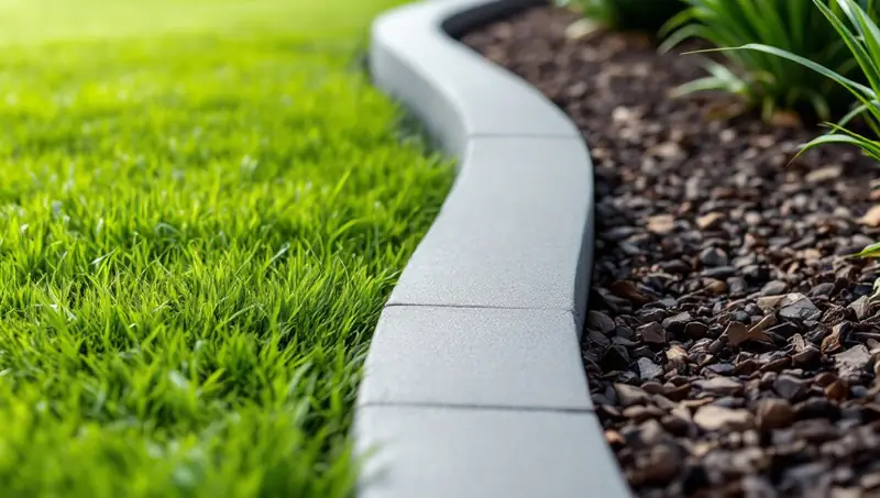 Continuous concrete garden kerbing around a garden bed