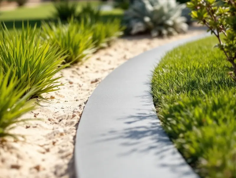 Wide concrete mowing strip between a lawn and a garden bed in Perth